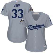 Women's Majestic Los Angeles Dodgers #33 Mark Lowe Authentic Grey Road Cool Base 2018 World Series MLB Jersey