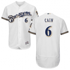 Men's Majestic Milwaukee Brewers #6 Lorenzo Cain White Alternate Flex Base Authentic Collection MLB Jersey