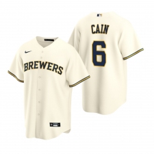 Men's Nike Milwaukee Brewers #6 Lorenzo Cain Cream Home Stitched Baseball Jersey