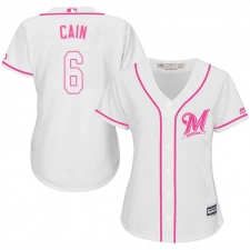 Women's Majestic Milwaukee Brewers #6 Lorenzo Cain Replica White Fashion Cool Base MLB Jersey