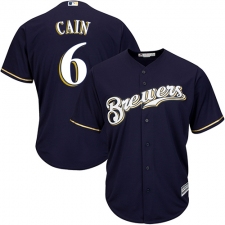 Youth Majestic Milwaukee Brewers #6 Lorenzo Cain Authentic Navy Blue Alternate Cool Base MLB Jersey