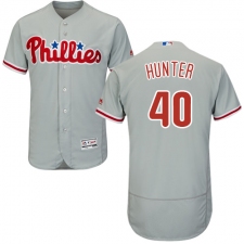 Men's Majestic Philadelphia Phillies #40 Tommy Hunter Grey Road Flex Base Authentic Collection MLB Jersey