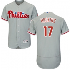 Men's Majestic Philadelphia Phillies #17 Rhys Hoskins Grey Road Flex Base Authentic Collection MLB Jersey