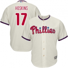 Youth Majestic Philadelphia Phillies #17 Rhys Hoskins Authentic Cream Alternate Cool Base MLB Jersey