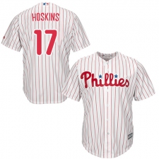 Youth Majestic Philadelphia Phillies #17 Rhys Hoskins Authentic White/Red Strip Home Cool Base MLB Jersey