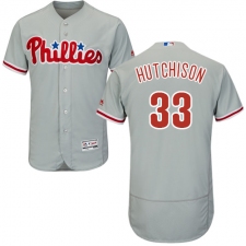 Men's Majestic Philadelphia Phillies #33 Drew Hutchison Grey Road Flex Base Authentic Collection MLB Jersey