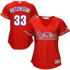 Women's Majestic Philadelphia Phillies #33 Drew Hutchison Replica Red Alternate Cool Base MLB Jersey