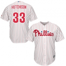 Youth Majestic Philadelphia Phillies #33 Drew Hutchison Authentic White/Red Strip Home Cool Base MLB Jersey