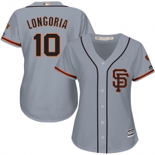 Women's Majestic San Francisco Giants #10 Evan Longoria Replica Grey Road 2 Cool Base MLB Jersey