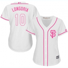 Women's Majestic San Francisco Giants #10 Evan Longoria Replica White Fashion Cool Base MLB Jersey