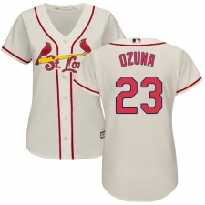 Women's Majestic St. Louis Cardinals #23 Marcell Ozuna Authentic Cream Alternate Cool Base MLB Jersey