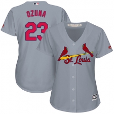 Women's Majestic St. Louis Cardinals #23 Marcell Ozuna Authentic Grey Road Cool Base MLB Jersey