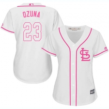 Women's Majestic St. Louis Cardinals #23 Marcell Ozuna Replica White Fashion Cool Base MLB Jersey