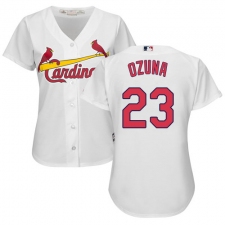 Women's Majestic St. Louis Cardinals #23 Marcell Ozuna Replica White Home Cool Base MLB Jersey
