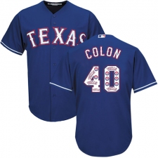 Men's Majestic Texas Rangers #40 Bartolo Colon Authentic Royal Blue Team Logo Fashion Cool Base MLB Jersey
