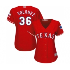 Women's Texas Rangers #36 Edinson Volquez Replica Red Alternate Cool Base Baseball Jersey