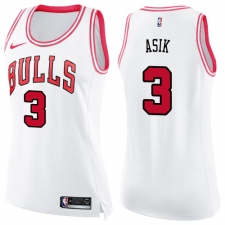 Women's Nike Chicago Bulls #3 Omer Asik Swingman White/Pink Fashion NBA Jersey