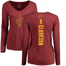 NBA Women's Nike Cleveland Cavaliers #8 Jordan Clarkson Maroon Backer Long Sleeve T-Shirt