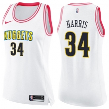 Women's Nike Denver Nuggets #34 Devin Harris Swingman White/Pink Fashion NBA Jersey