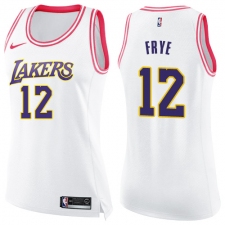 Women's Nike Los Angeles Lakers #12 Channing Frye Swingman White/Pink Fashion NBA Jersey