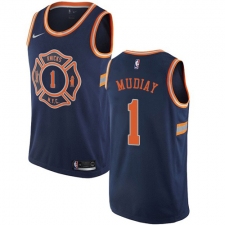 Men's Nike New York Knicks #1 Emmanuel Mudiay Authentic Navy Blue NBA Jersey - City Edition