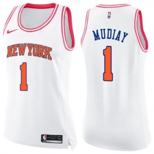 Women's Nike New York Knicks #1 Emmanuel Mudiay Swingman White/Pink Fashion NBA Jersey