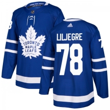 Men's Adidas Toronto Maple Leafs #78 Timothy Liljegren Authentic Royal Blue Home NHL Jersey