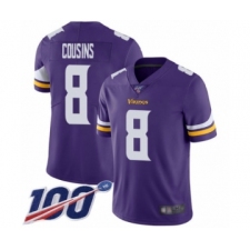 Men's Minnesota Vikings #8 Kirk Cousins Purple Team Color Vapor Untouchable Limited Player 100th Season Football Jersey