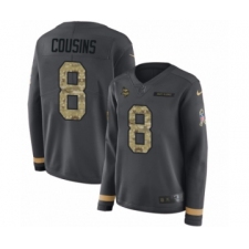 Women's Nike Minnesota Vikings #8 Kirk Cousins Limited Black Salute to Service Therma Long Sleeve NFL Jersey