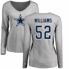 NFL Women's Nike Dallas Cowboys #52 Connor Williams Ash Name & Number Logo Slim Fit Long Sleeve T-Shirt