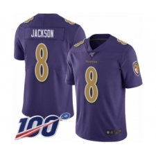 Men's Nike Baltimore Ravens #8 Lamar Jackson Limited Purple Rush Vapor Untouchable 100th Season NFL Jersey