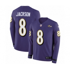 Men's Nike Baltimore Ravens #8 Lamar Jackson Limited Purple Therma Long Sleeve NFL Jersey