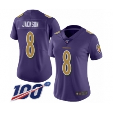 Women's Nike Baltimore Ravens #8 Lamar Jackson Limited Purple Rush Vapor Untouchable 100th Season NFL Jersey