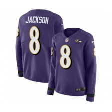 Women's Nike Baltimore Ravens #8 Lamar Jackson Limited Purple Therma Long Sleeve NFL Jersey