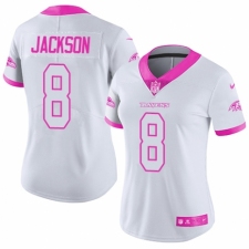 Women's Nike Baltimore Ravens #8 Lamar Jackson Limited White/Pink Rush Fashion NFL Jersey
