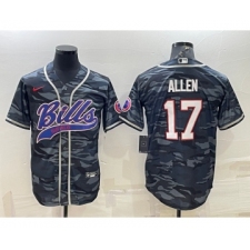 Men's Buffalo Bills Blank #17 Josh Allen Grey Navy Camo With Patch Cool Base Stitched Baseball Jersey