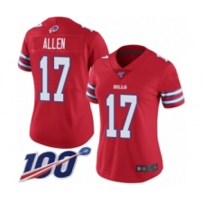 Women's Nike Buffalo Bills #17 Josh Allen Limited Red Rush Vapor Untouchable 100th Season NFL Jersey