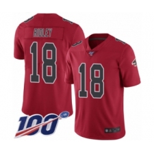 Men's Atlanta Falcons #18 Calvin Ridley Limited Red Rush Vapor Untouchable 100th Season Football Jersey