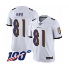 Men's Baltimore Ravens #81 Hayden Hurst White Vapor Untouchable Limited Player 100th Season Football Jersey