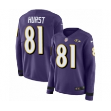 Women's Nike Baltimore Ravens #81 Hayden Hurst Limited Purple Therma Long Sleeve NFL Jersey