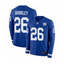 Youth Nike New York Giants #26 Saquon Barkley Limited Royal Blue Therma Long Sleeve NFL Jersey