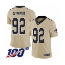 Men's New Orleans Saints #92 Marcus Davenport Limited Gold Inverted Legend 100th Season Football Jersey