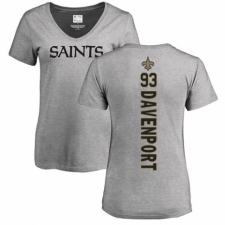NFL Women's Nike New Orleans Saints #93 Marcus Davenport Ash Backer V-Neck T-Shirt