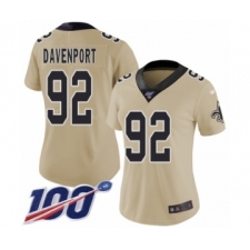 Women's New Orleans Saints #92 Marcus Davenport Limited Gold Inverted Legend 100th Season Football Jersey