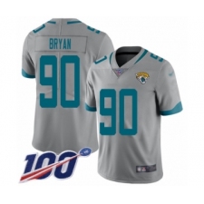Men's Jacksonville Jaguars #90 Taven Bryan Silver Inverted Legend Limited 100th Season Football Jersey