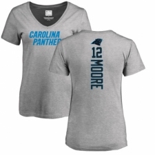 NFL Women's Nike Carolina Panthers #12 D.J. Moore Ash Backer V-Neck T-Shirt