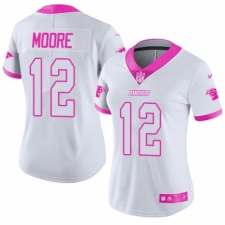 Women's Nike Carolina Panthers #12 D.J. Moore Limited White/Pink Rush Fashion NFL Jersey