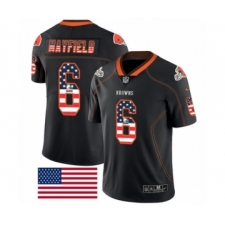 Men's Nike Cleveland Browns #6 Baker Mayfield Limited Black Rush USA Flag NFL Jersey