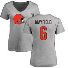 NFL Women's Nike Cleveland Browns #6 Baker Mayfield Ash Name & Number Logo T-Shirt