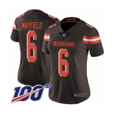 Women's Cleveland Browns #6 Baker Mayfield Brown Team Color 100th Season Vapor Untouchable Limited Player Football Jersey